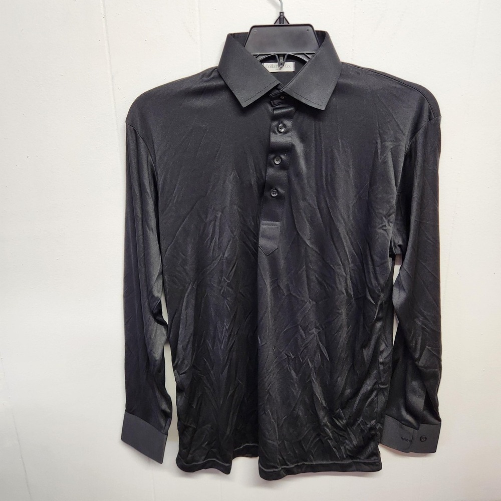 Collars & Co. Dress Collar‎ Polo Shirt Mens Small Black Long Sleeve Polyester